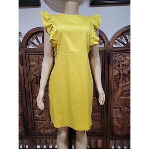 8 BY YOOX Women's Size 44/US L Yellow Cotton-elastane Ruffles Italian Dress #C
